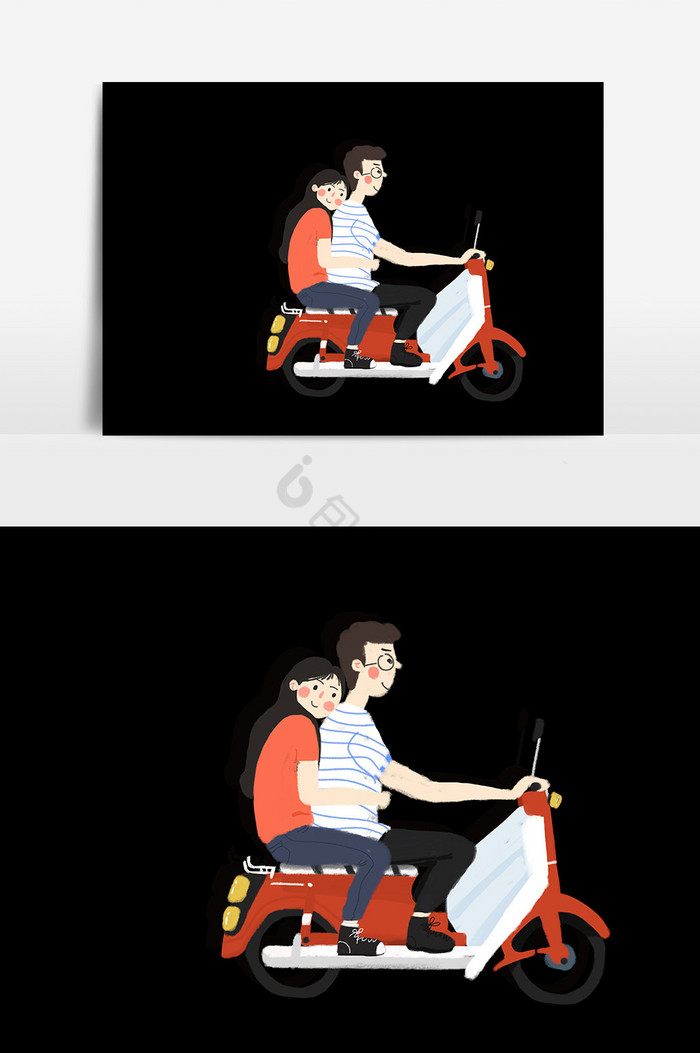 男孩女孩摩托车插画图片