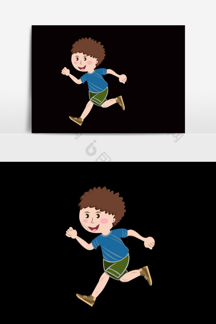 卡通手绘跑步的男孩