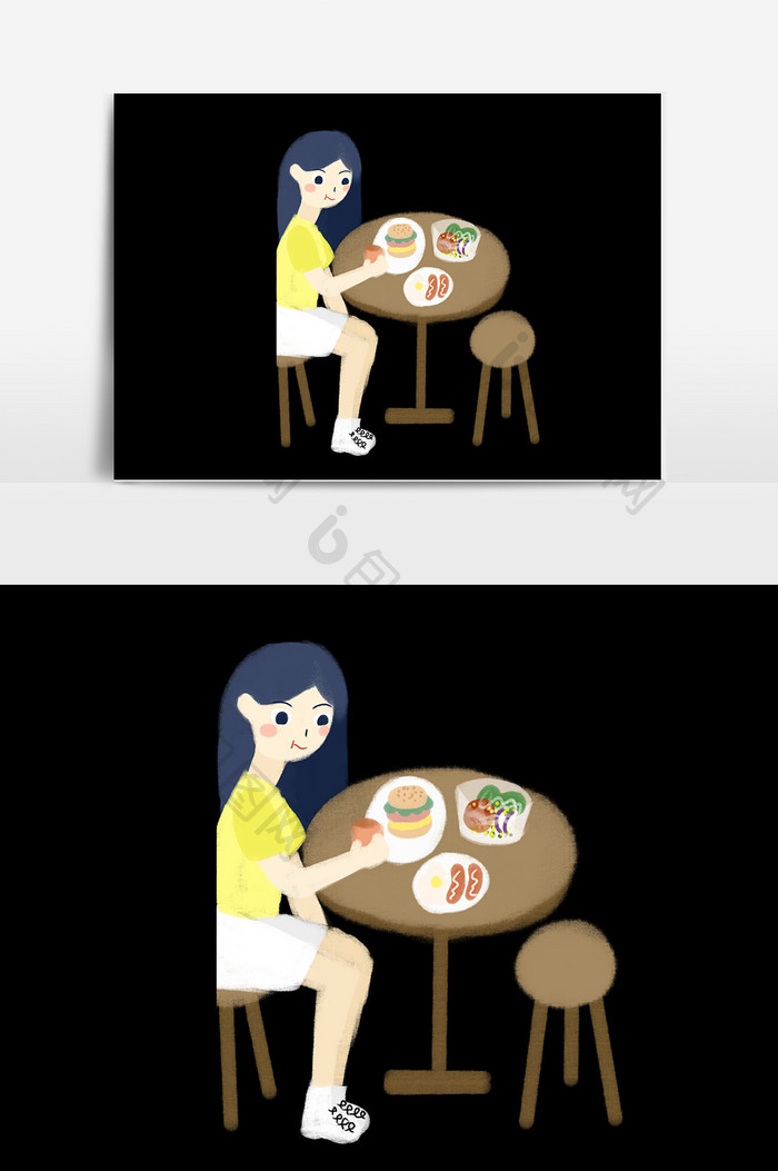 吃饭女孩卡通设计