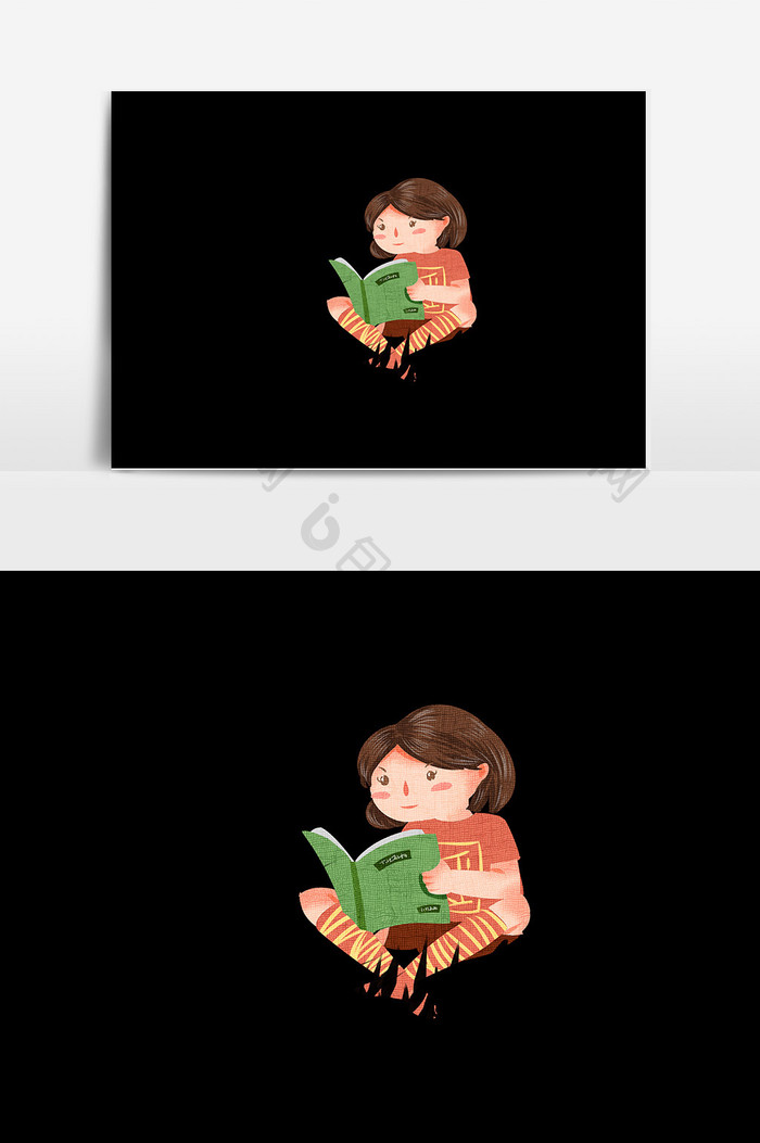 女孩看书插画设计
