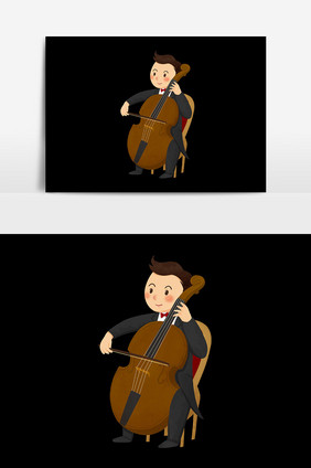 手绘拉小提琴男孩插画