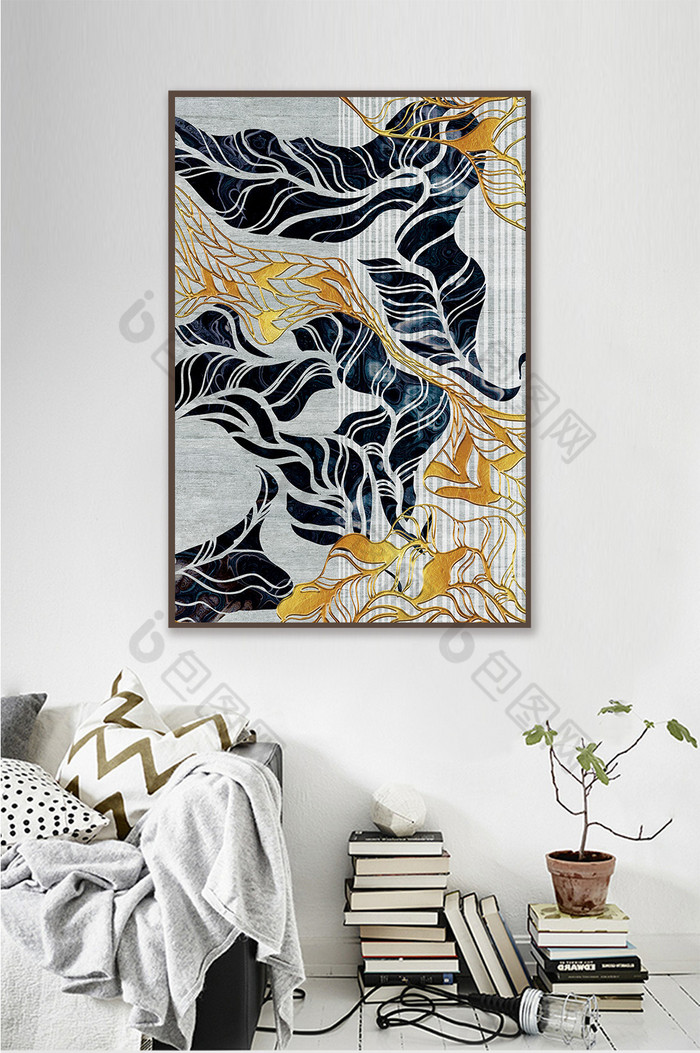 现代简约抽象质感线条装饰画-现代简约抽象质感线条装饰画效果图-【包图网】