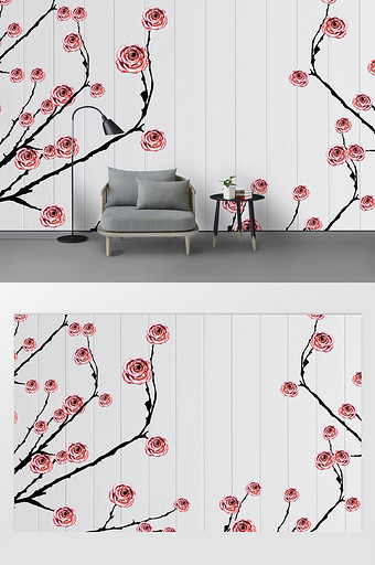 粉色花卉白色木板定制背景墙图片