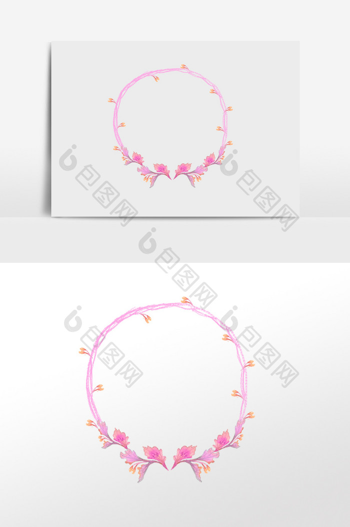 粉色花卉圆形边框插画元素