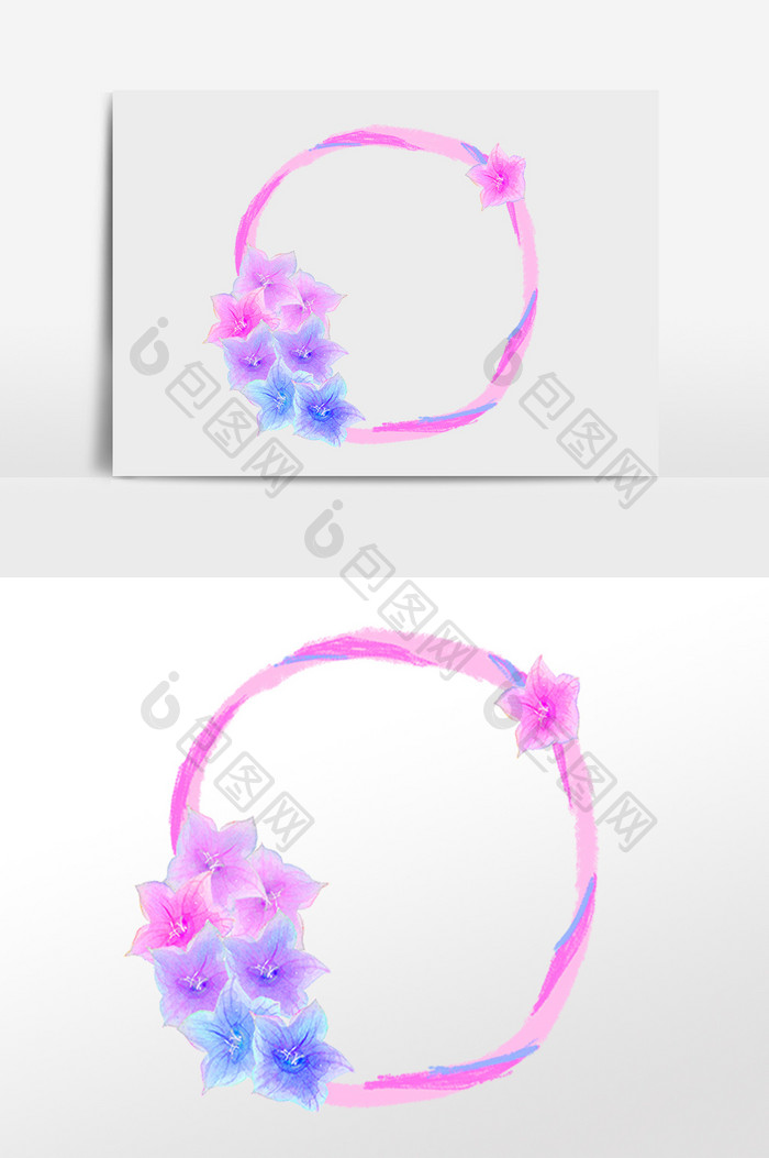 紫色花卉花朵圆形边框插画元素