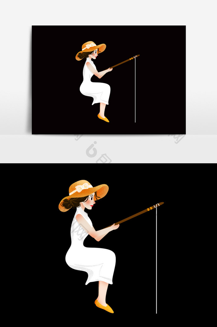 白色裙子少女钓鱼