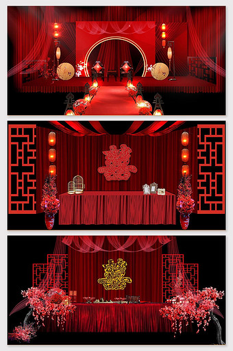 中国风红色婚礼场景模型图片