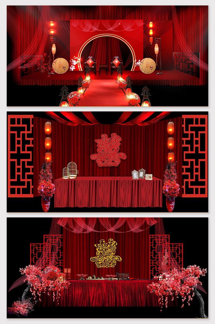 红色婚礼场景模型图片