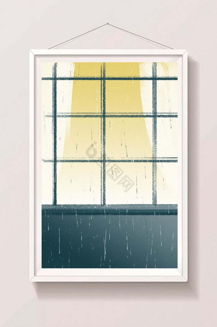 雨中窗外插画图片