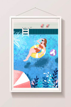 美丽女孩购物插画