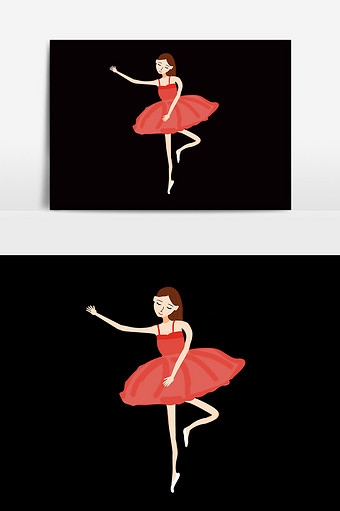 卡通手绘红色裙子跳舞美女图片