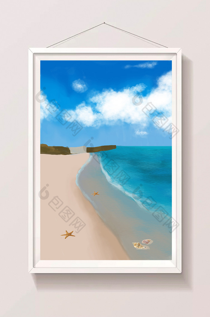 蓝色大海海滩场景插画元素