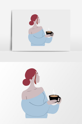 卡通手绘时尚美女喝咖啡