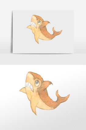 水彩手绘海洋鱼虎鲨插画元素