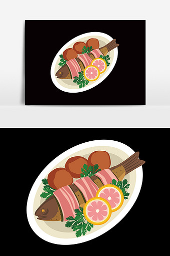 手绘卡通美食鱼肉图片