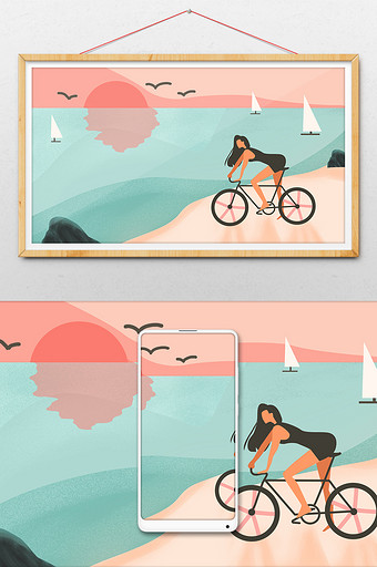健康运动骑车旅游插画图片