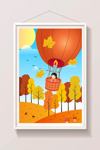 立秋秋分节气热气球插画图片