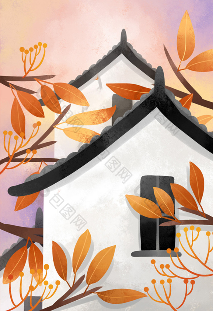 秋季屋顶的插画背景