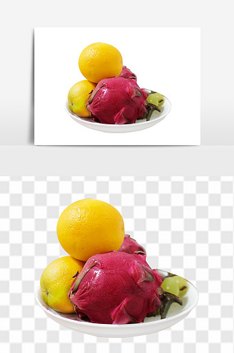 新鲜火龙果橙子葡萄高清水果组合元素素材图片
