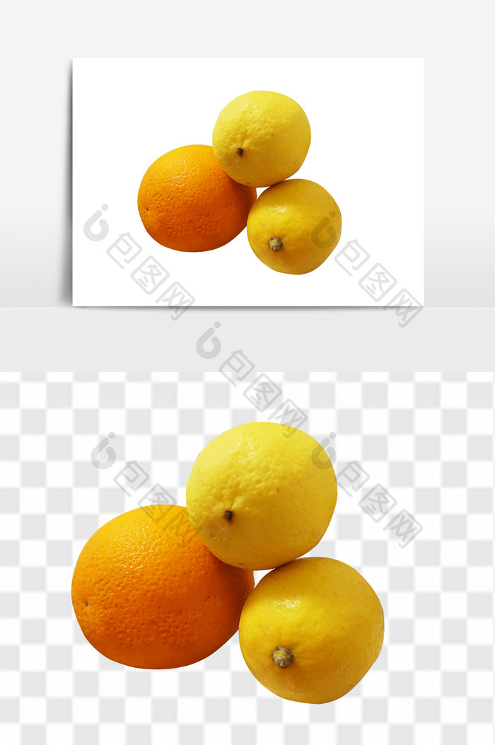 新鲜橙子柠檬高清水果组合元素素材