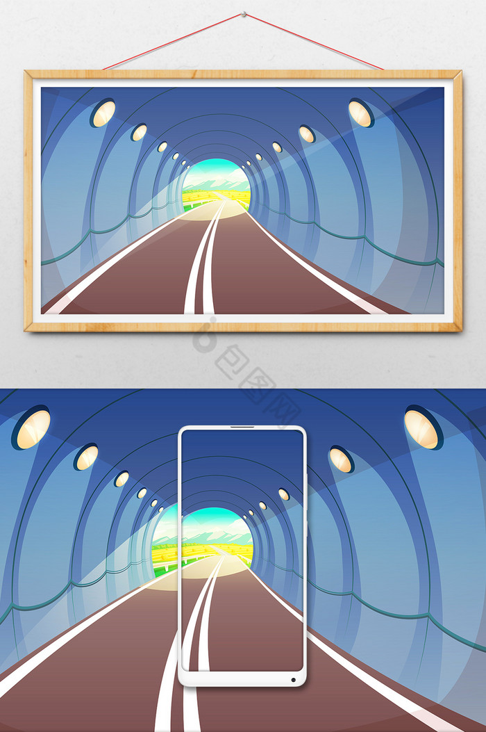 通往乡间的隧道路口插画图片