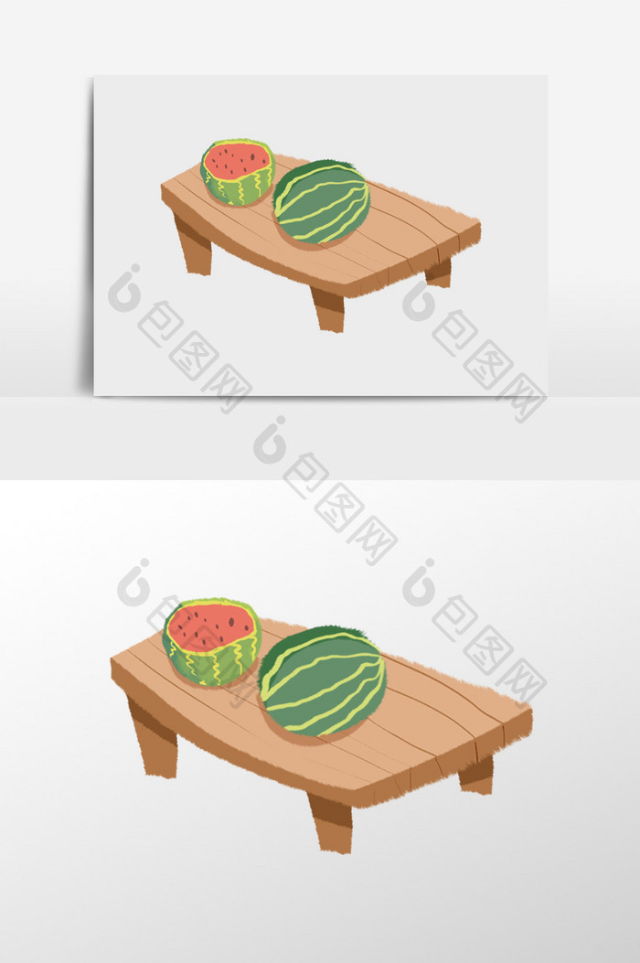 桌子上的西瓜插画元素