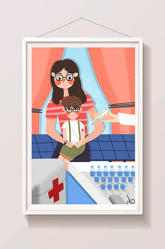 卡通医院医疗体检小孩子打针健康医生插画图片