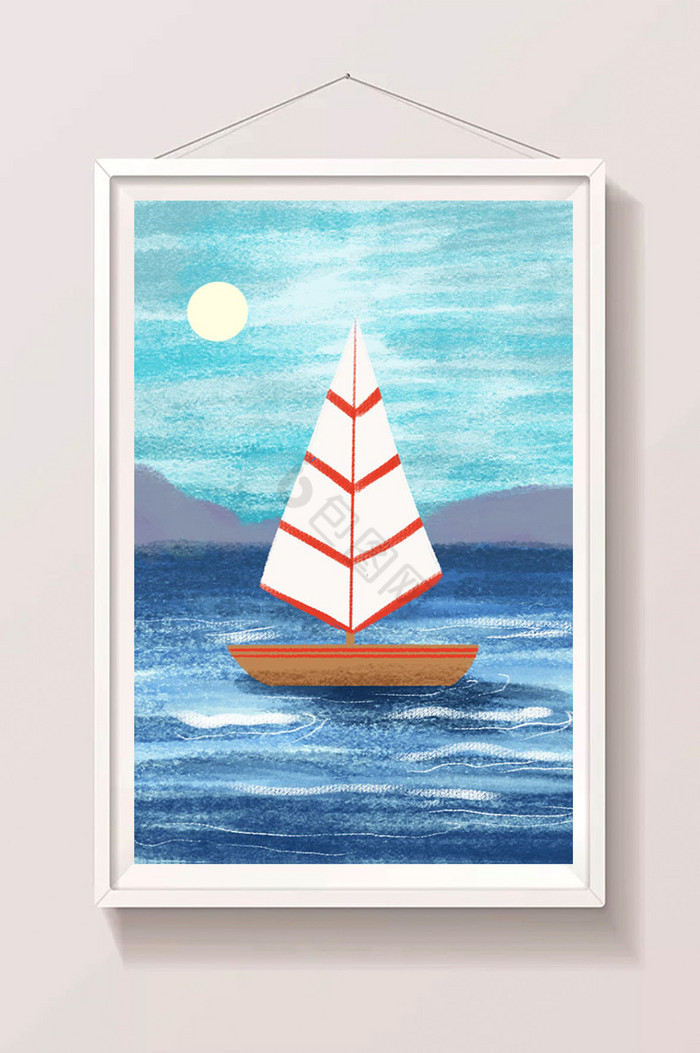 海上一页帆船插画图片