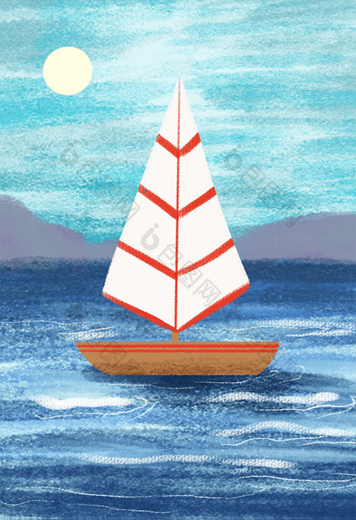 海上一页帆船背景插画