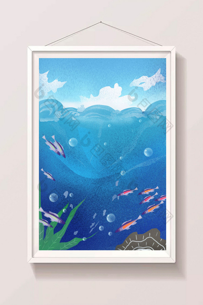 蓝色海底的插画背景