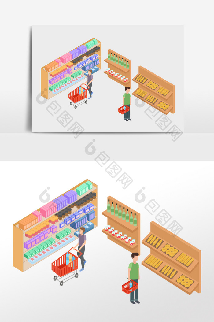 卡通等距手绘购物电商店铺矢量元素