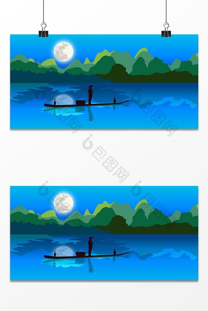 夏季船只夜景设计背景图