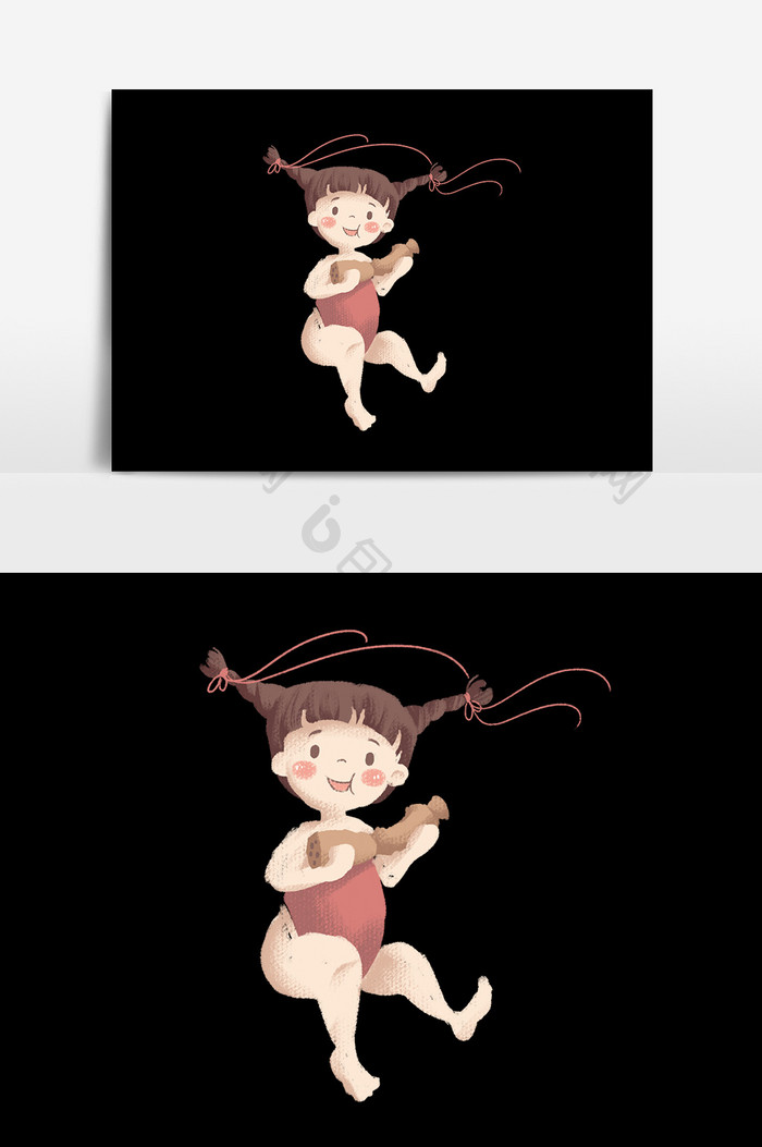 卡通手绘中国娃娃吃藕
