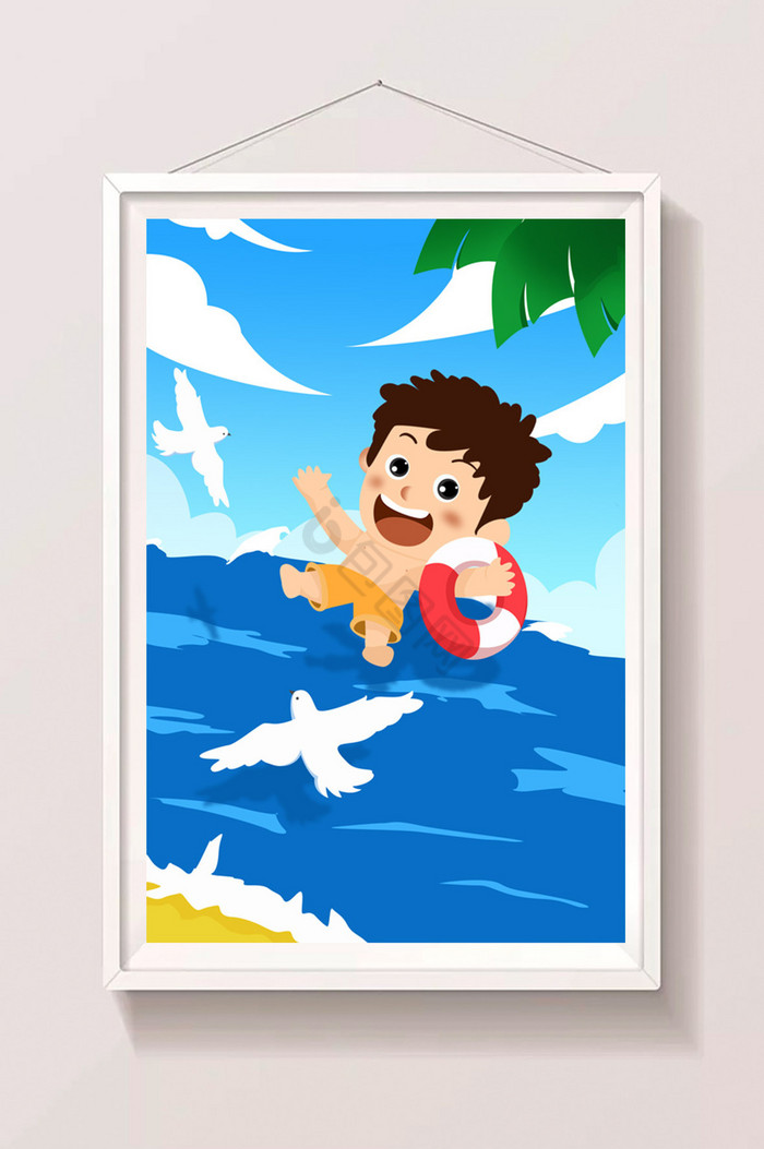 夏季酷暑海边冲浪大暑处暑节气插画图片