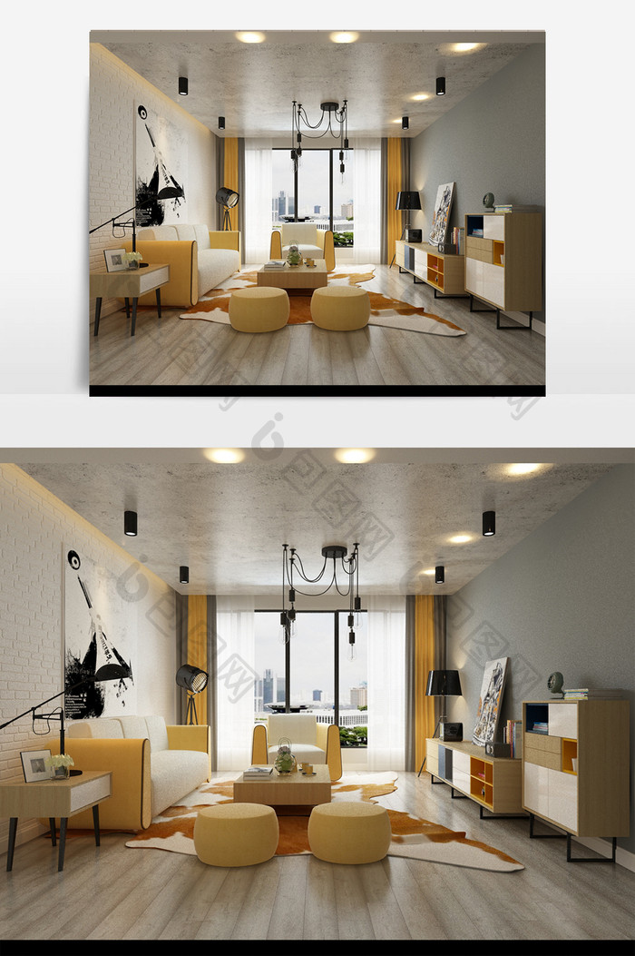 现代风格客厅设计max模型效果图