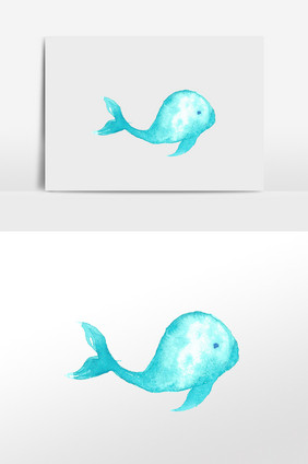 手绘水彩海洋动物蓝鲸插画元素