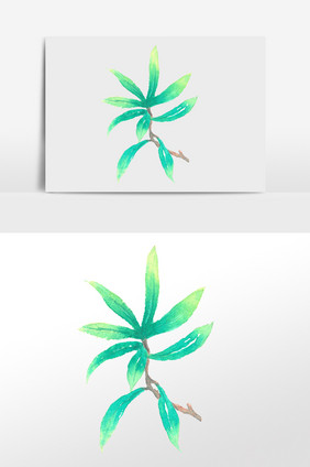 清新蓝色植物枝叶插画元素