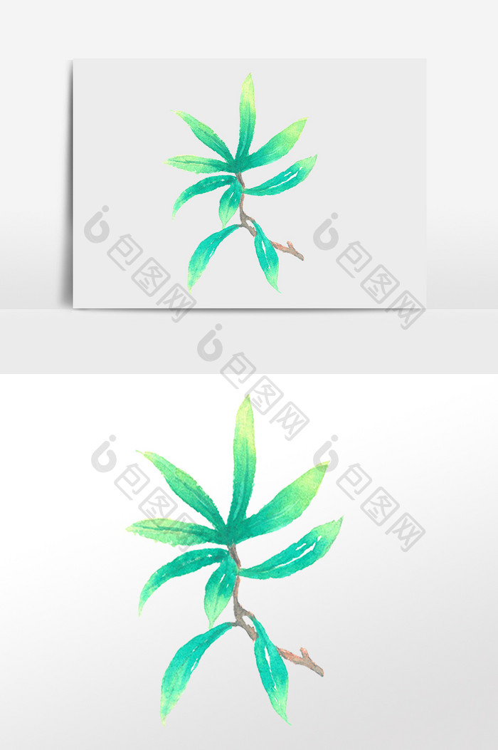 清新蓝色植物枝叶插画元素