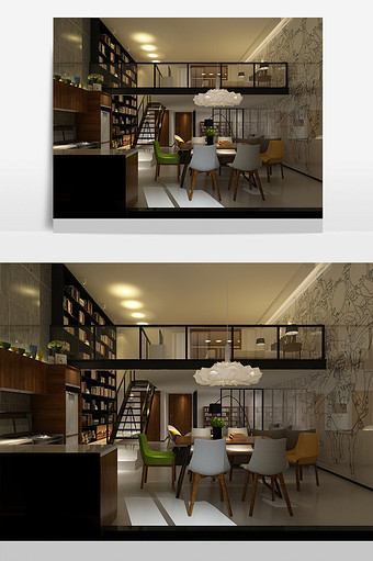 时尚风格餐厅与客厅错层空间设计图片