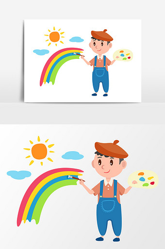 小画家卡通手绘矢量元素图片下载