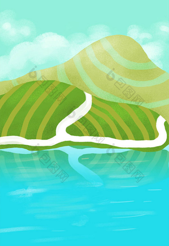 暑期橡皮艇游玩出游宣传海报手绘风景背景
