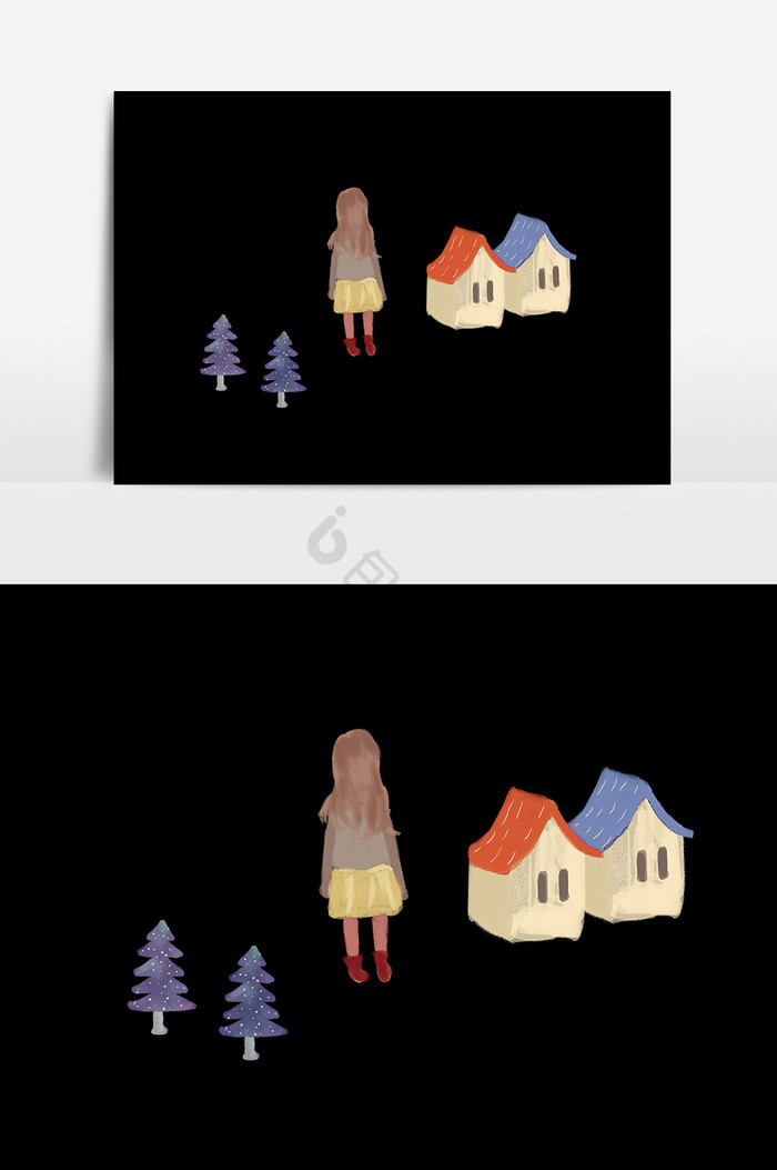 女孩房子插画图片