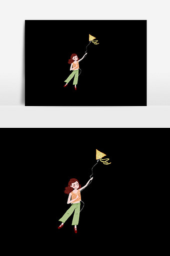 手绘风筝女孩插画设计图片