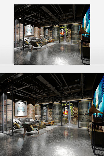 工业风格客厅设计max模型效果图图片