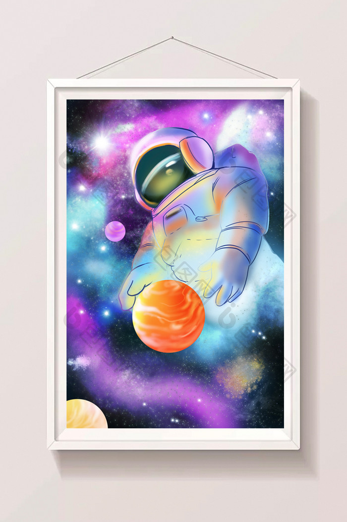 水彩新风格航天员与宇宙插画