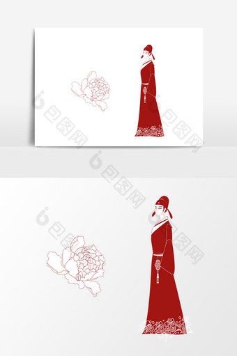 中国传统红色剪纸梁祝人物设定梁山矢量元素图片