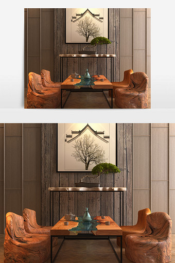 中式茶几桌椅组合max图片