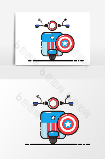 卡通风格插画摩托车美国队长矢量元素图片