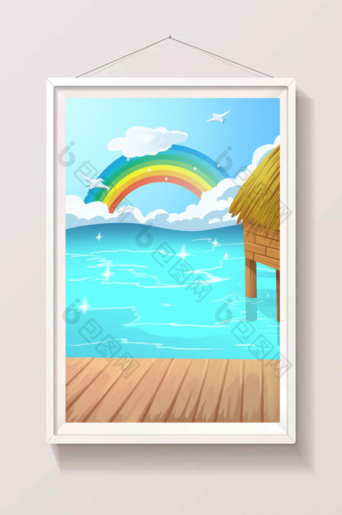 度假海边彩虹插画背景