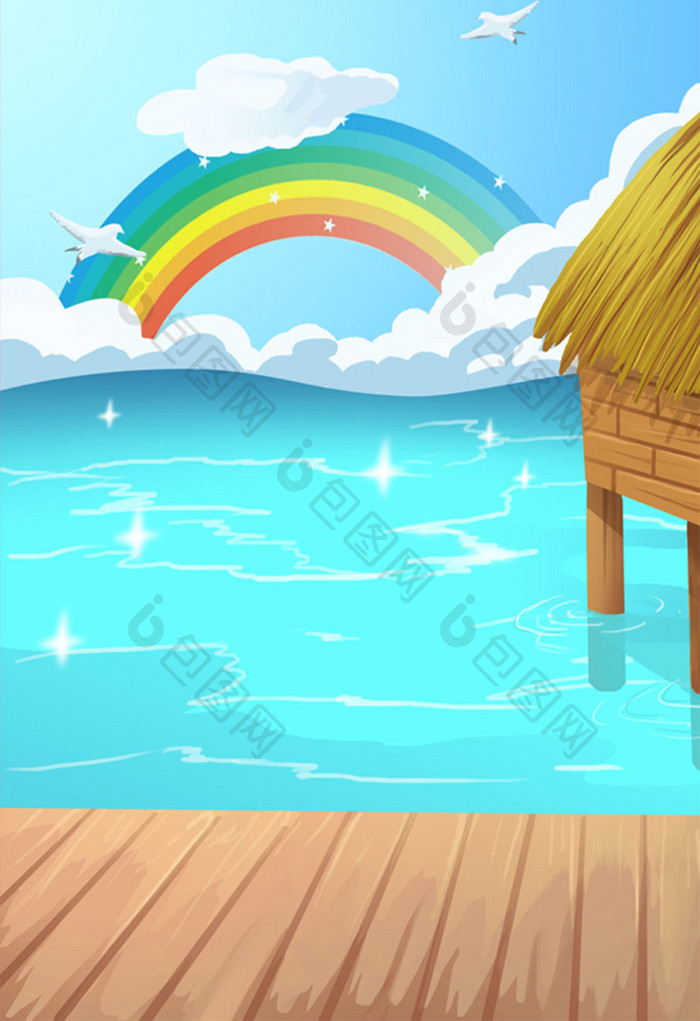 度假海边彩虹插画背景